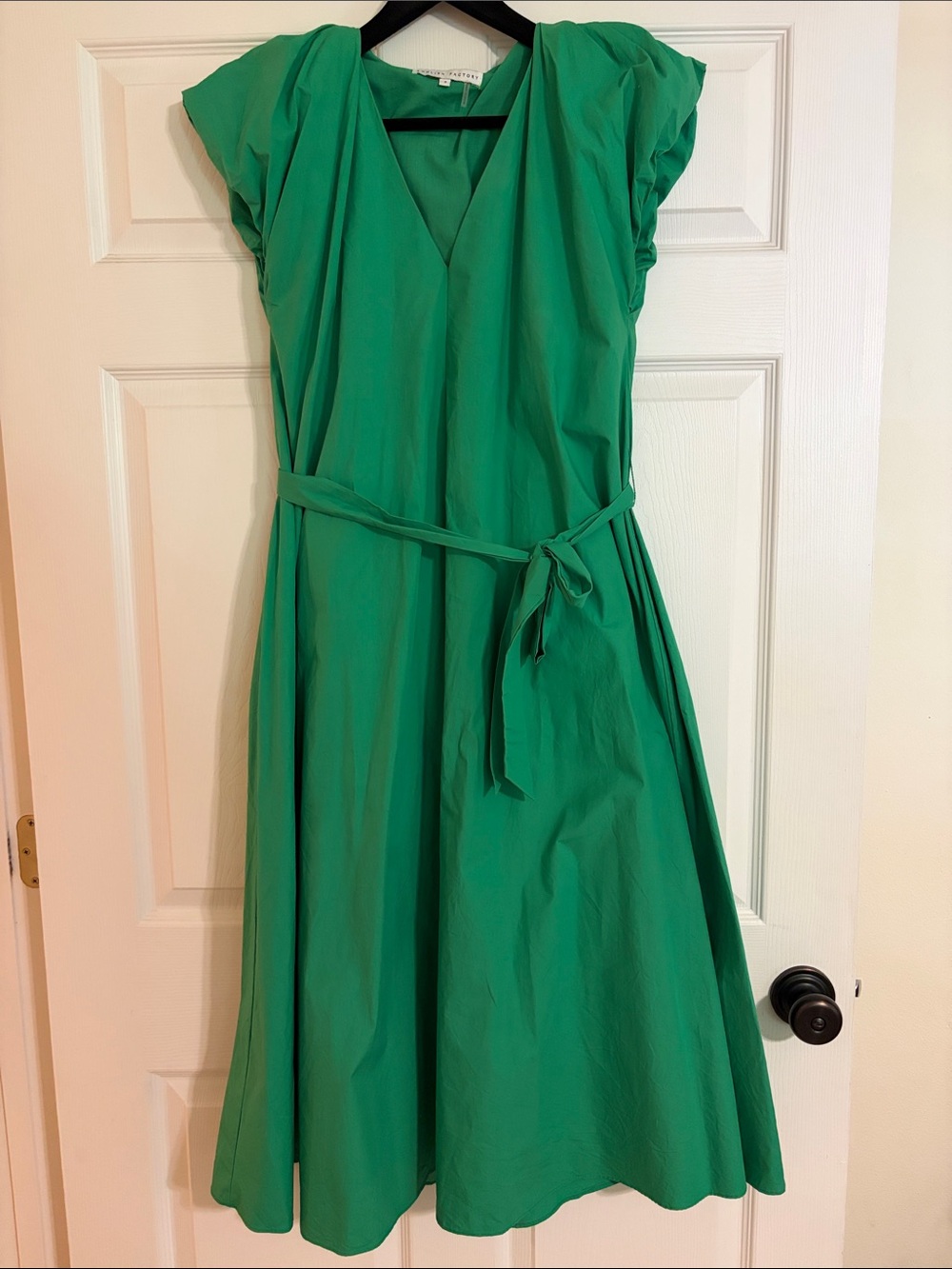 English Factory Kelly Green Puffy Sleeve Midi Dress
